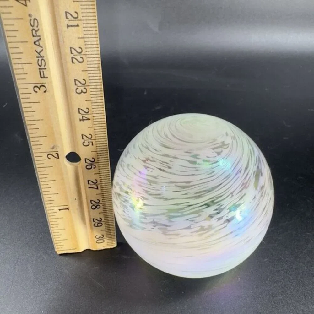 Vintage‎ Venetian Glass Paperweight Figure Italian Glass Iridescent White Swirl